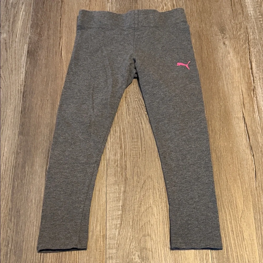 Puma Girls' Heather Gray Leggings with Pink Puma Shirt Logo Outfit